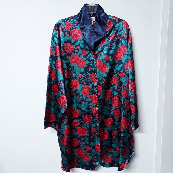 HONORS Intimates Other - 🌹 Vintage HONORS Intimates rose satiny pajama coat womens oversized XL-2X
